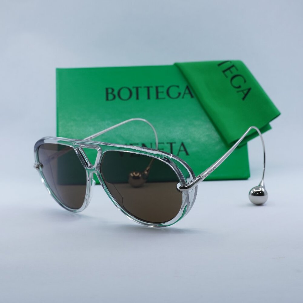 Bottega Veneta BV1273S 009 Geometric Sunglasses - Transparent Grey Silver/Brown